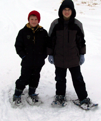 Caleb and Corbin snowshoeing
