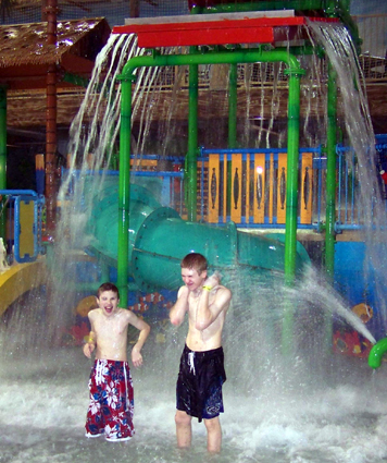 Alex and Caleb getting soaked