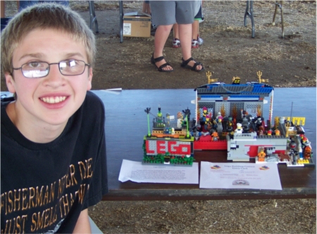 Caleb with his Lego creation