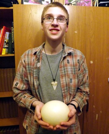 Caleb with an ostrich egg