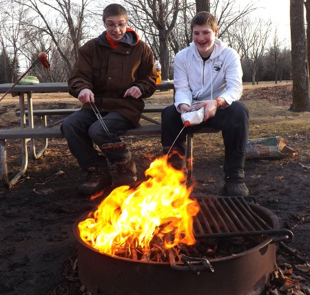 Corbin and Caleb at the fire