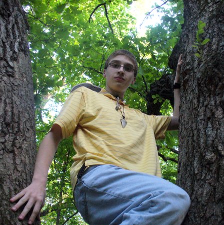 Caleb up in a tree