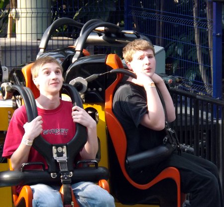 Caleb and Corbin waiting for the ride to start