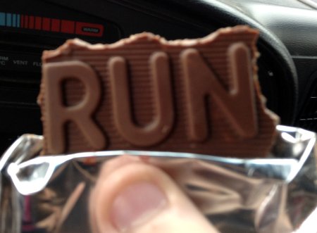 a crunch bar eaten until it says 'run'