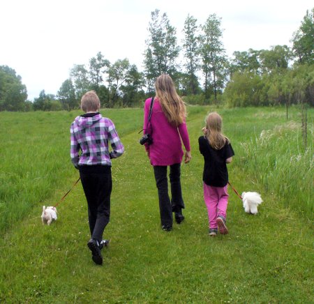 The girls and I walking the dogs