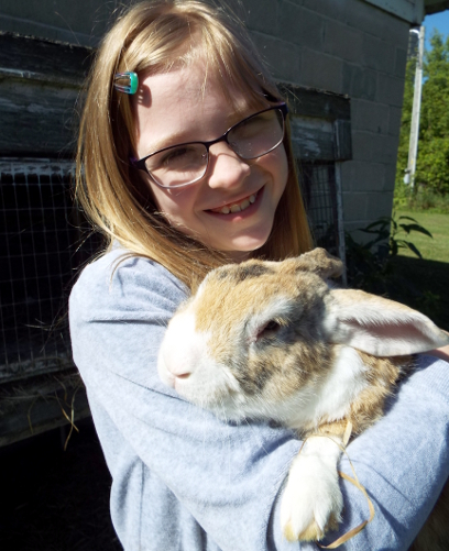 Anna with Calico the rabbit