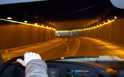 A drivers' view of entering a tunnel